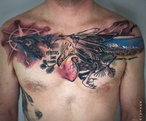 Abstract Chest Piece | Electric Fresco Tattoos PDX