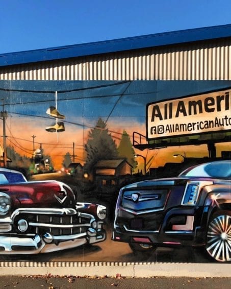 All American Auto Mural | Electric Fresco Tattoos PDX