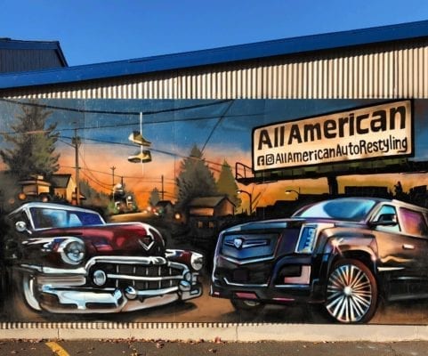 All American Auto Mural | Electric Fresco Tattoos PDX