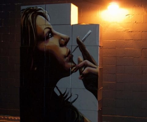 Woman Smoking Cigarette Wall Mural | Electric Fresco Tattoos PDX