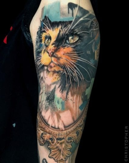 Cat Portrait Arm Tattoo | Electric Fresco Tattoos PDX