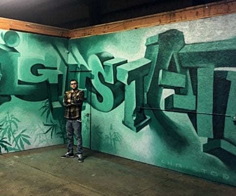 Green Spray Painting Mural | Electric Fresco Tattoos PDX