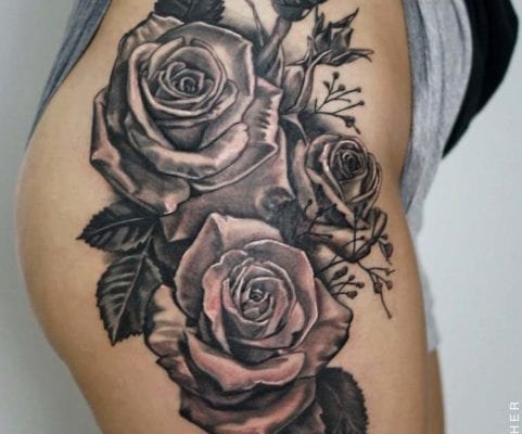 Thigh Roses | Electric Fresco Tattoos PDX
