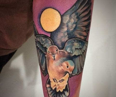 Two Headed Bird in Color | Electric Fresco Tattoos PDX