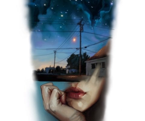 Available Tattoo: Street at Night Over Womans Head | Electric Fresco Tattoos PDX